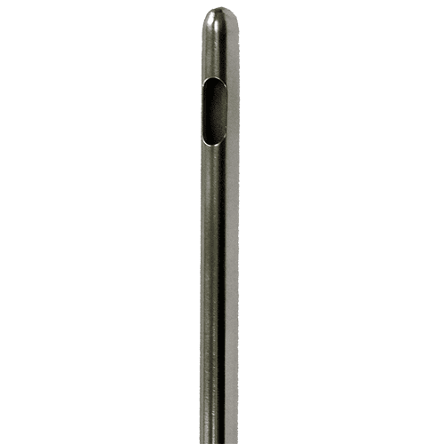 A metal pole with a black handle.