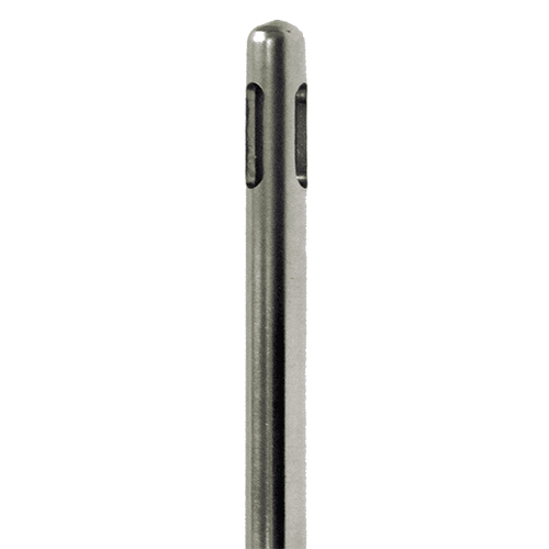 A silver metal pole with two black lines.
