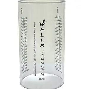 A clear measuring cup with the words " wells johnson ".