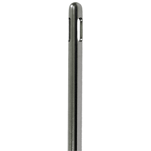 A silver metal pole with a white background