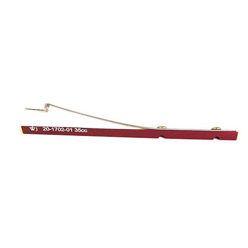 A red pole with a white handle and a wire