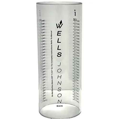 A tall glass with the words wells johnson on it.
