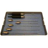 A tray with six different sized metal rods.
