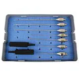 A tray with several different types of surgical instruments.