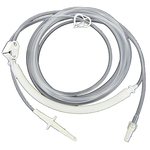 A white and gray cable with a pair of probes.