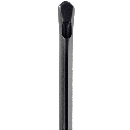 A black plastic tube with a white background