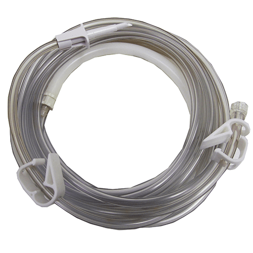 A picture of a wire with white plastic handles.