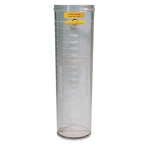 A clear glass container with yellow label on top.