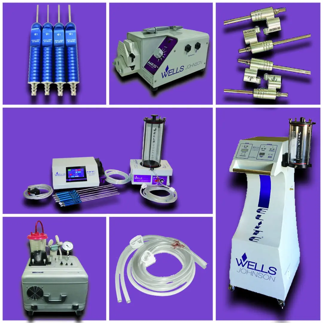 A collage of various parts and tools for the manufacture of medical devices.