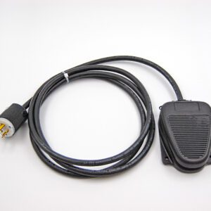 Black foot pedal with cord and plug.