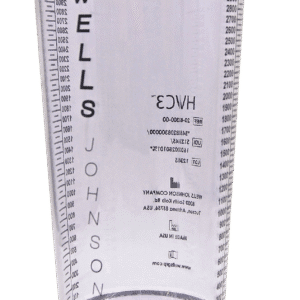 Transparent medical container with measurement markings.